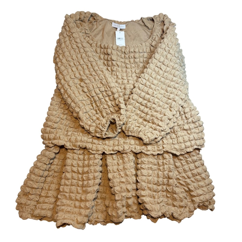 Simply Southern Bubble Gauze Popcorn Tiered Dress Tan cottage large